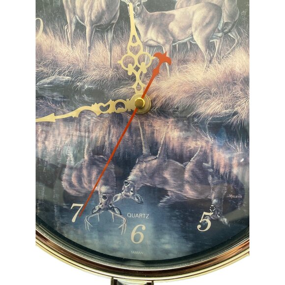 Deer-Themed Quartz Wall Clock With Gold & Wood Finish Frame - Picture 3 of 6